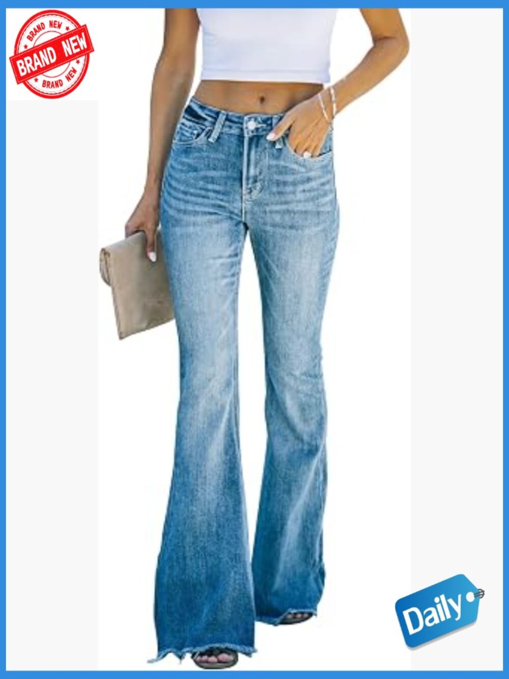 High Rise Flare Bell Bottom Jeans Wide Leg Stretchy Denim Pants